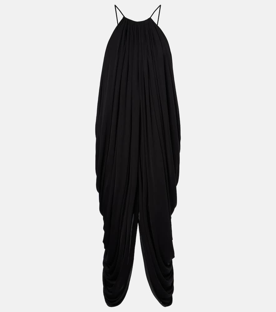 Draped open-back silk midi dress