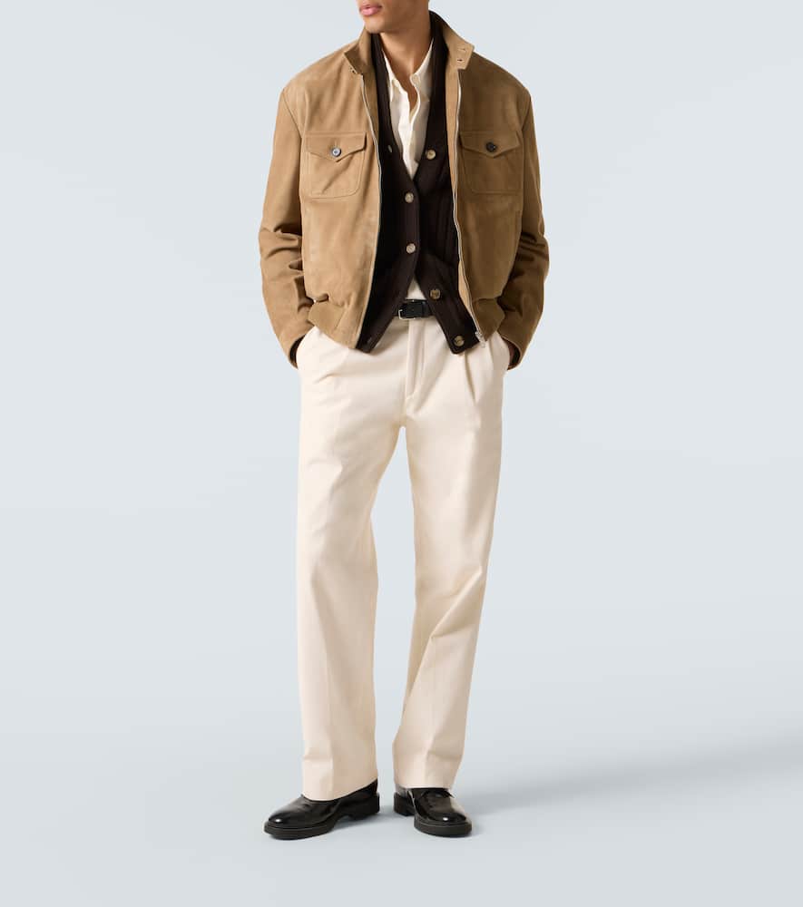 Dolce & Gabbana Suede Bomber Jacket In Orange