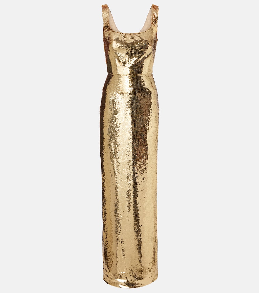 Monique Lhuillier Sequined Gown In Gold