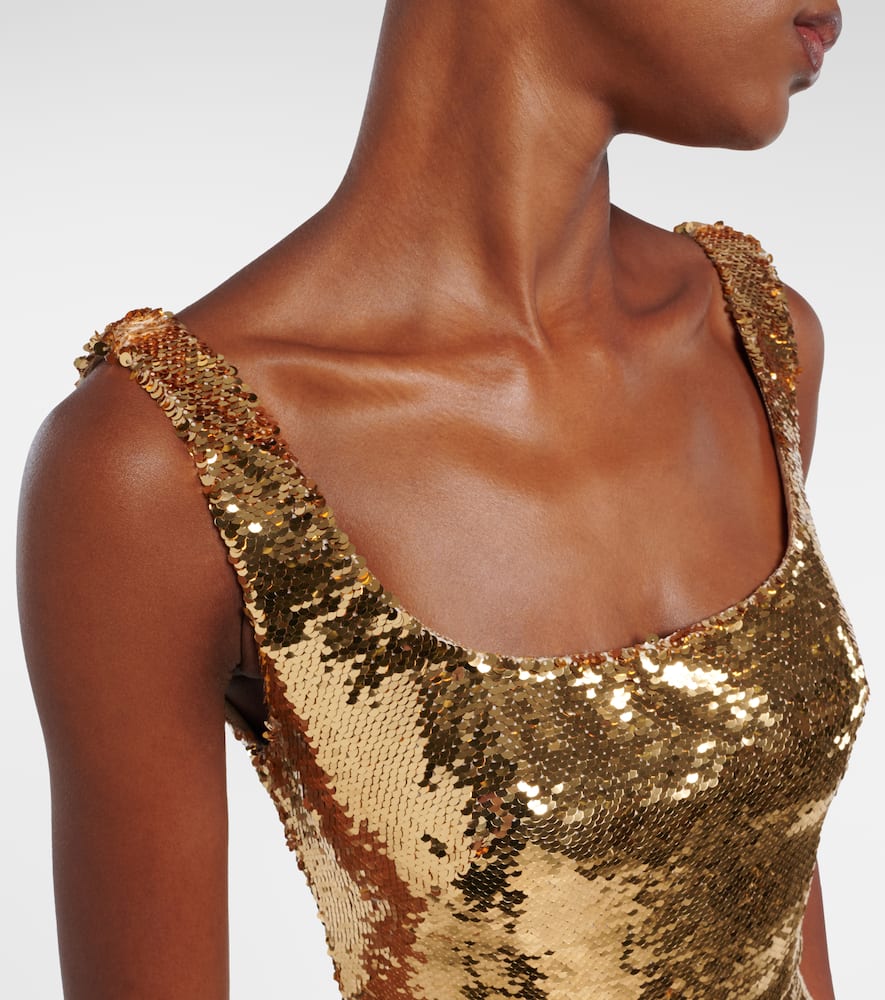 Monique Lhuillier Sequined Gown In Gold
