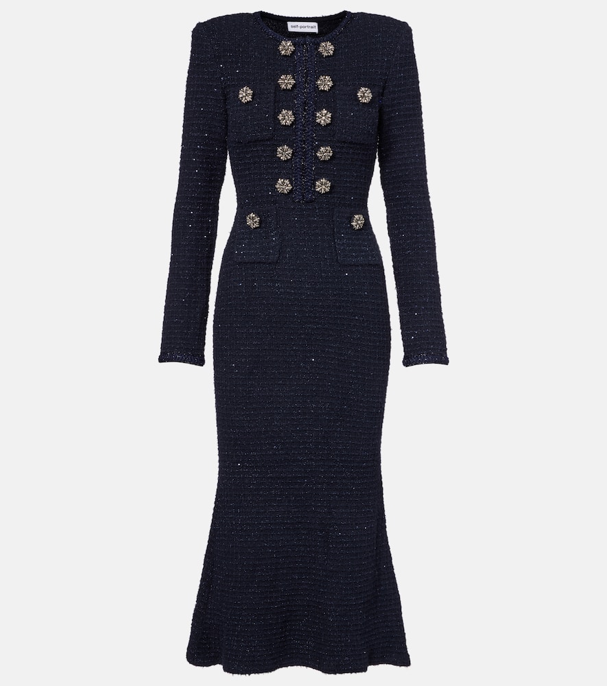 Self-portrait Bouclé Midi Dress In Blue