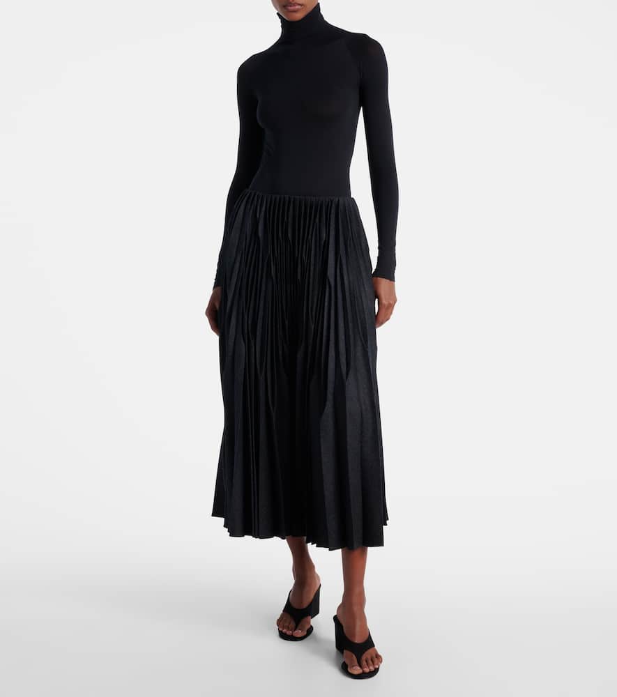 Alaïa Pleated Wool Flannel Midi Skirt In Black