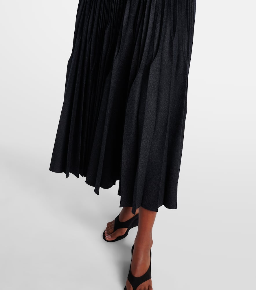 Alaïa Pleated Wool Flannel Midi Skirt In Black