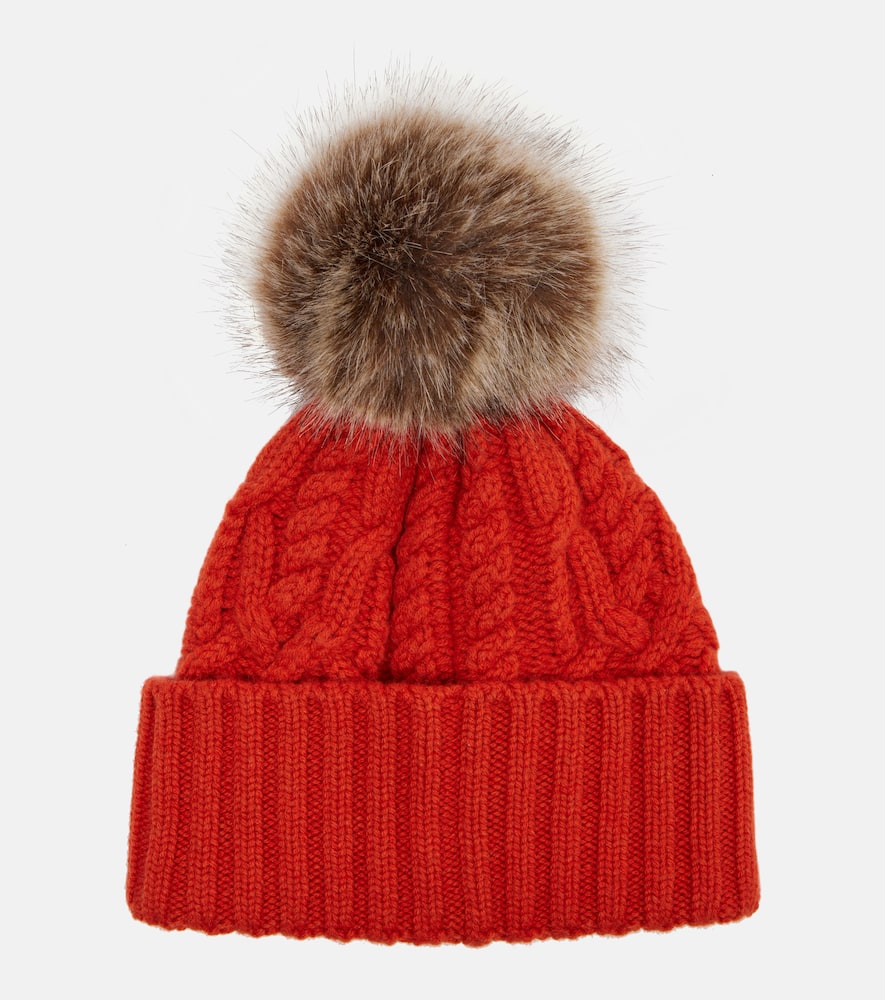 Moncler Cable-knit Cashmere And Wool-blend Beanie In Red