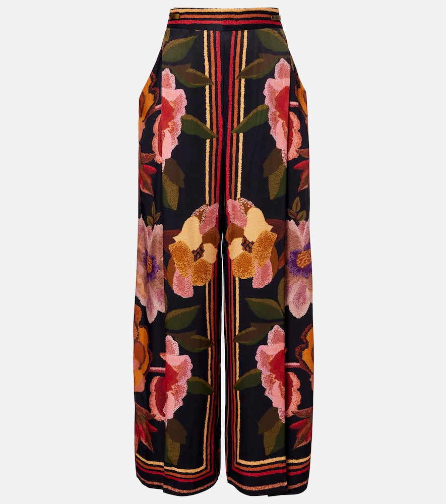 Farm Rio Wrap-effect Pleated Floral-print Twill Wide-leg Pants In Multi