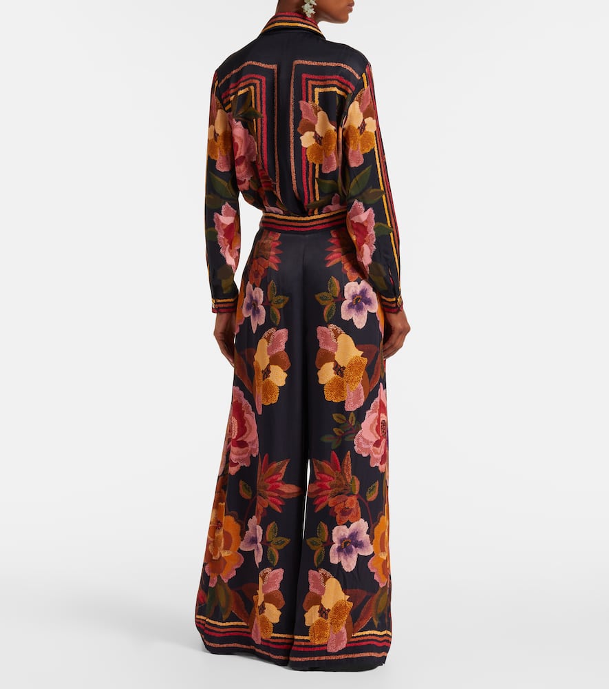 Farm Rio Wrap-effect Pleated Floral-print Twill Wide-leg Pants In Multi