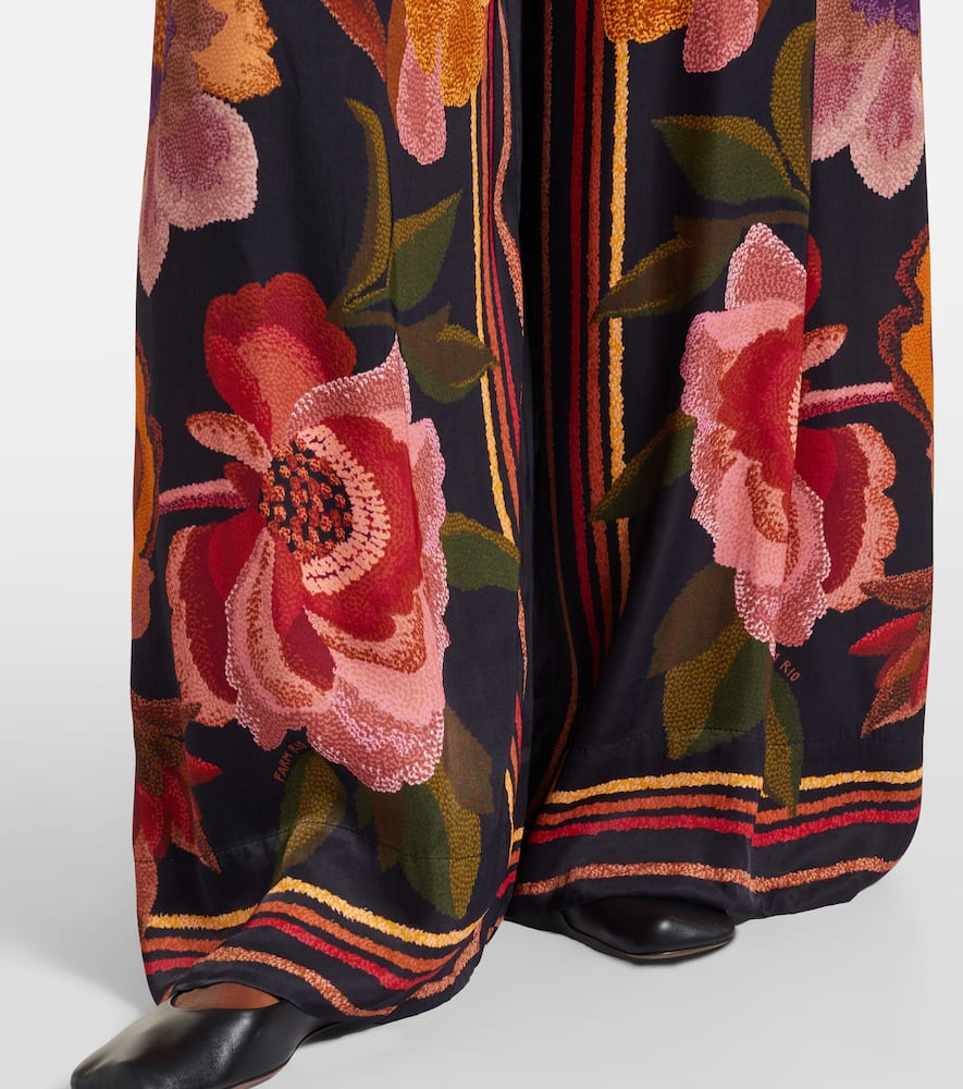 Farm Rio Wrap-effect Pleated Floral-print Twill Wide-leg Pants In Multi