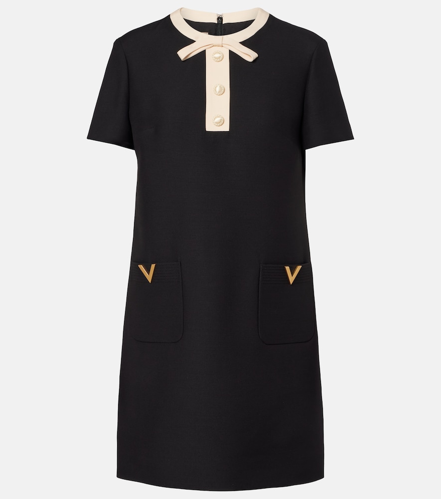 Valentino Silk And Wool Blend Short Sleeve Dress In Black