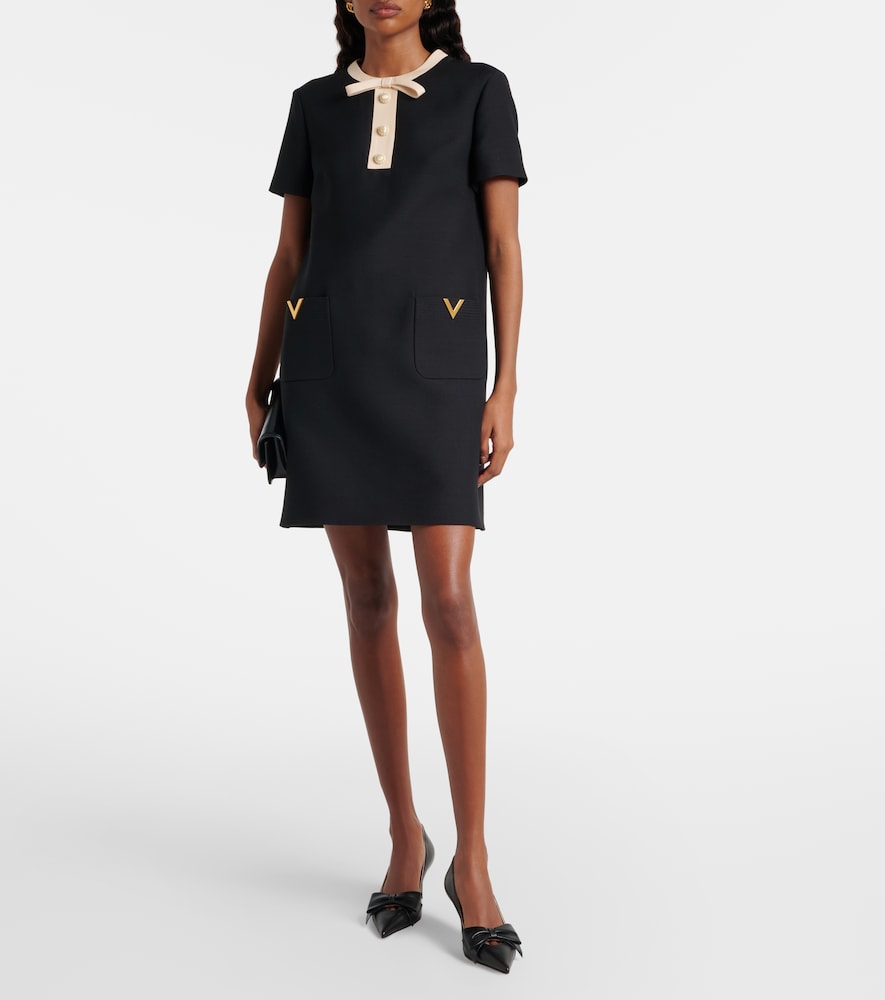 Valentino Silk And Wool Blend Short Sleeve Dress In Black