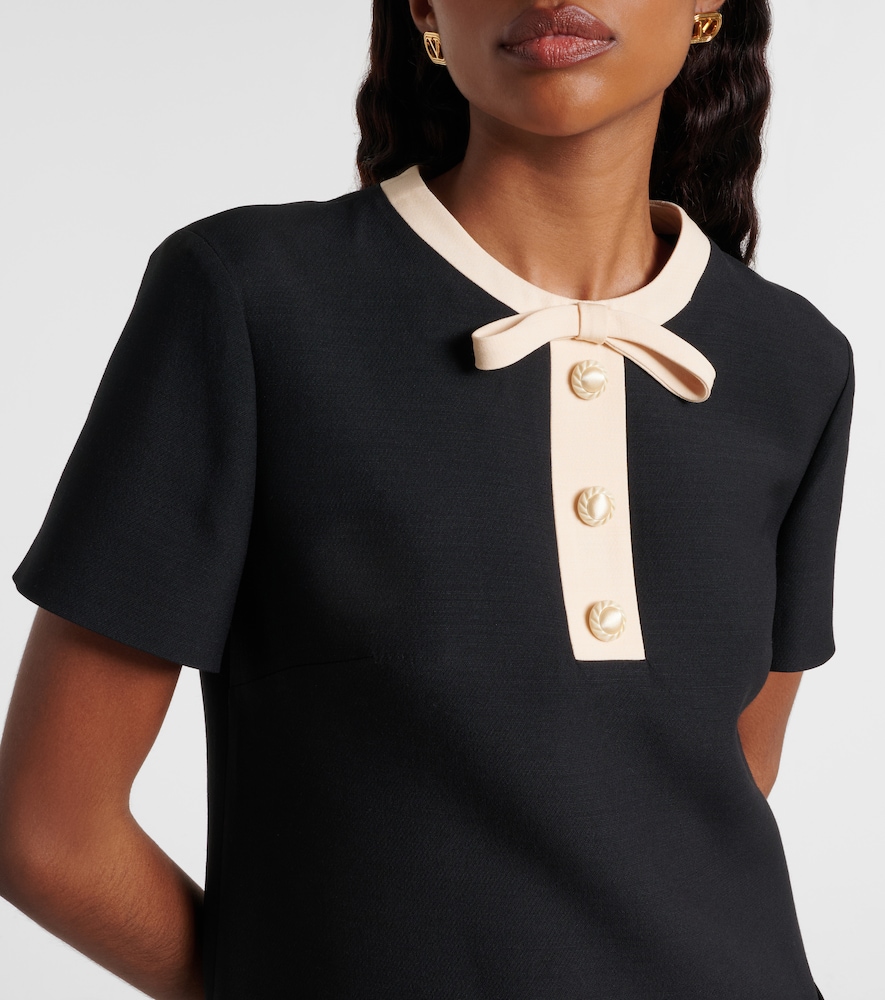 Valentino Silk And Wool Blend Short Sleeve Dress In Black