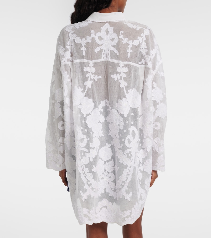 Juliet Dunn Embroidered Cotton Shirt In Neutral