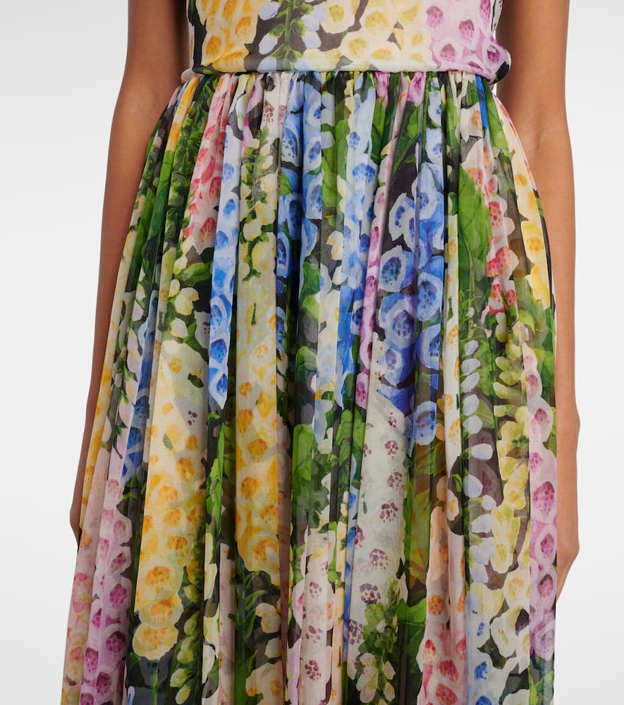 Oscar De La Renta Floral Gathered Silk Chiffon Gown In Green