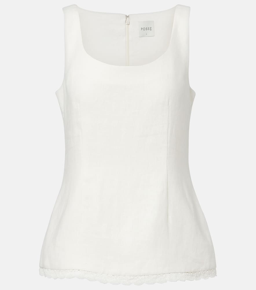 Posse Effi Scalloped Linen Tank Top In White