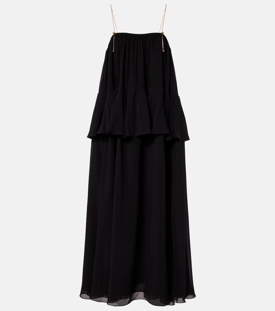 Chloé Open-back Embellished Tiered Silk-georgette Maxi Dress In Black