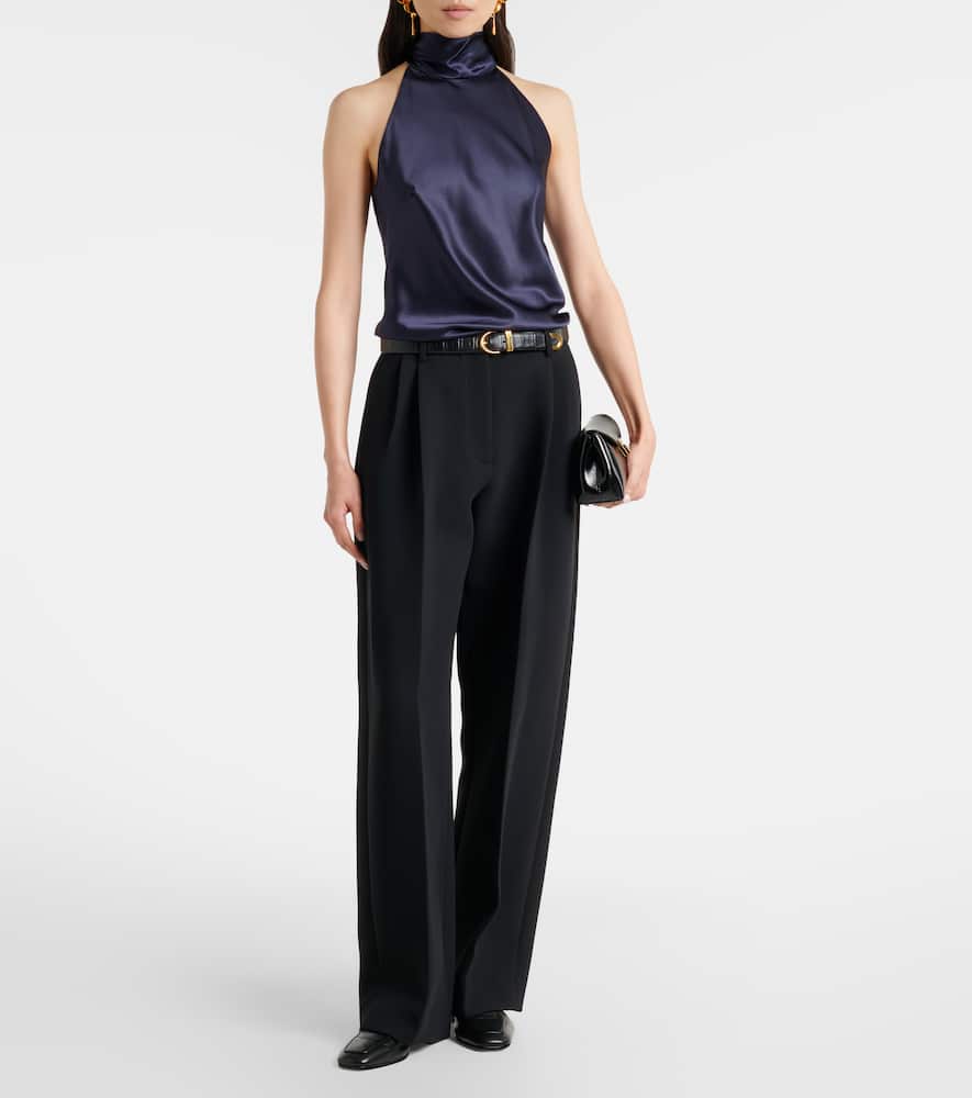 Ralph Lauren Chilton Silk-blend Charmeuse Top In Blue