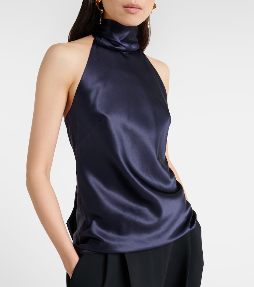 Ralph Lauren Chilton Silk-blend Charmeuse Top In Blue
