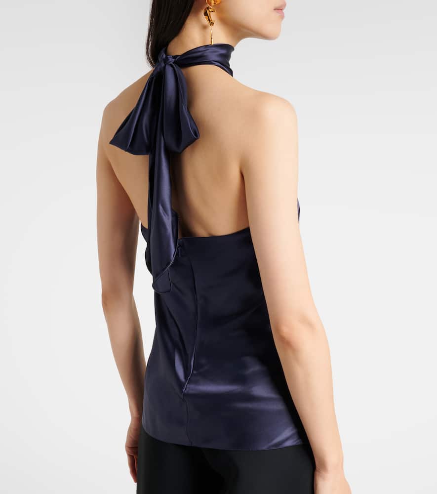 Ralph Lauren Chilton Silk-blend Charmeuse Top In Blue