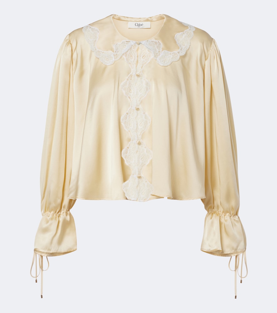 Chloé Blusa in raso di seta con pizzo