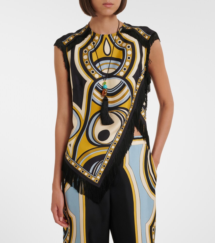 La DoubleJ Scarf fringed printed silk voile top