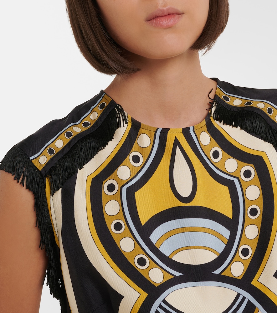 Scarf Fringed Printed Silk Voile Top