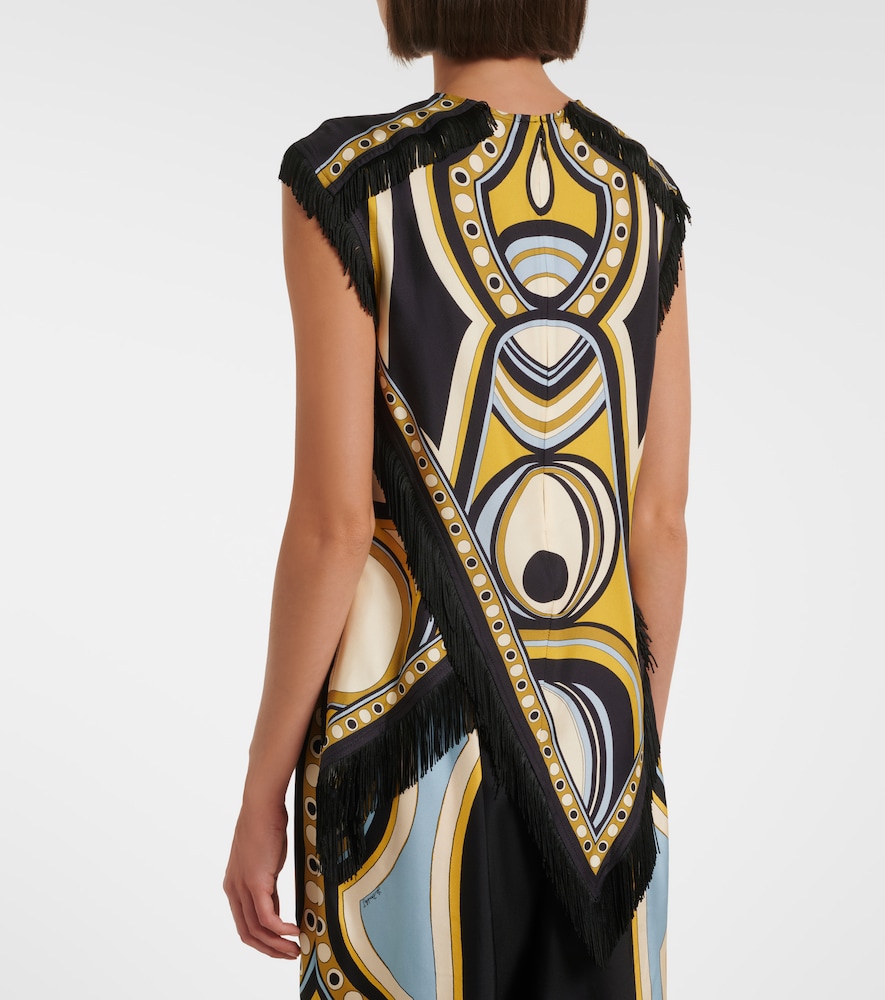 Scarf Fringed Printed Silk Voile Top