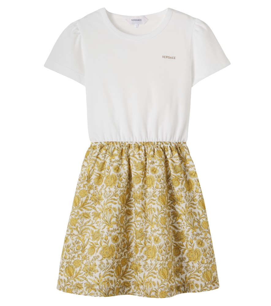 Versace Kids Floral cotton piqué and poplin dress