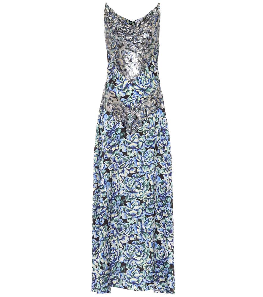 Floral chainmail and satin maxi dress by Paco Rabanne Coshio Online Shop