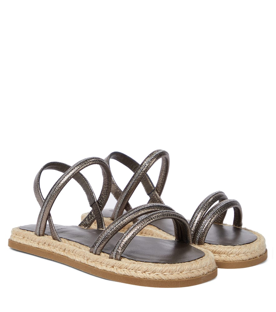 Brunello Cucinelli Kids' Metallic Leather Espadrille Sandals In Brown