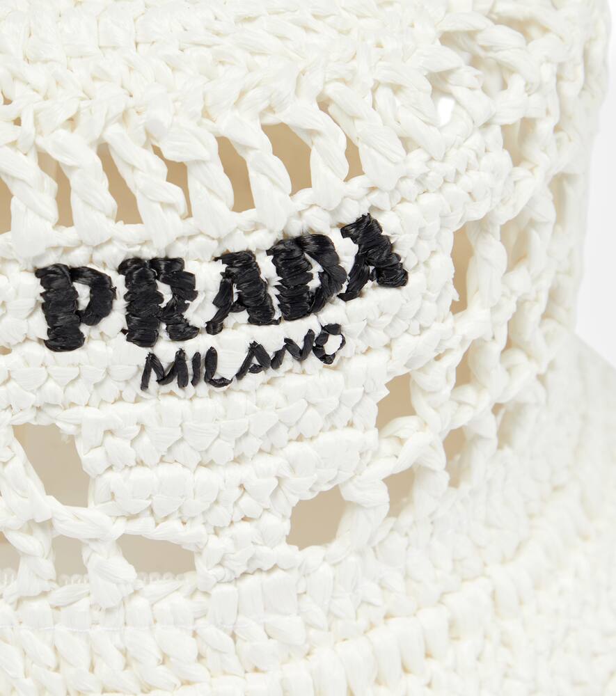 Prada Wide Brim Raffia Bucket Hat In Bianco