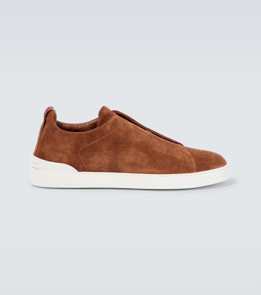 Zegna Triple Stitch Leather Low-top Sneakers In Tobacco