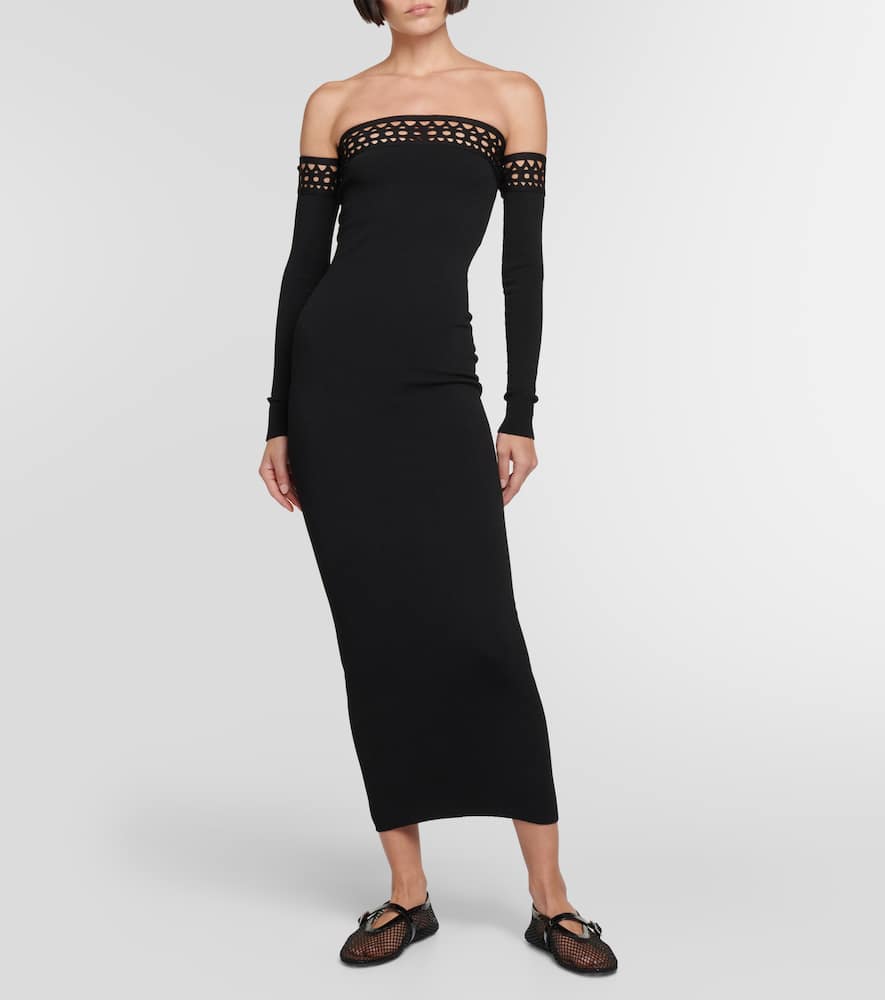 Shop Alaïa Vienne Off-shoulder Maxi Dress In Black