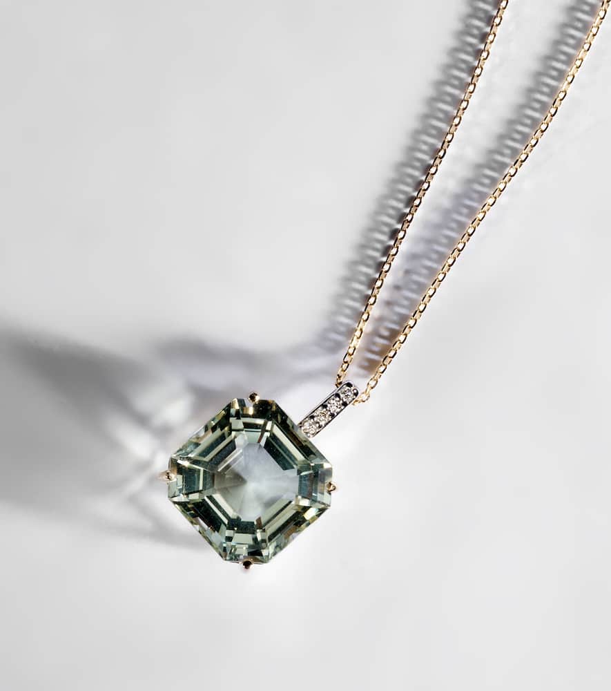 Mateo 14kt Gold Necklace With Green Amethyst And Diamonds In Gold