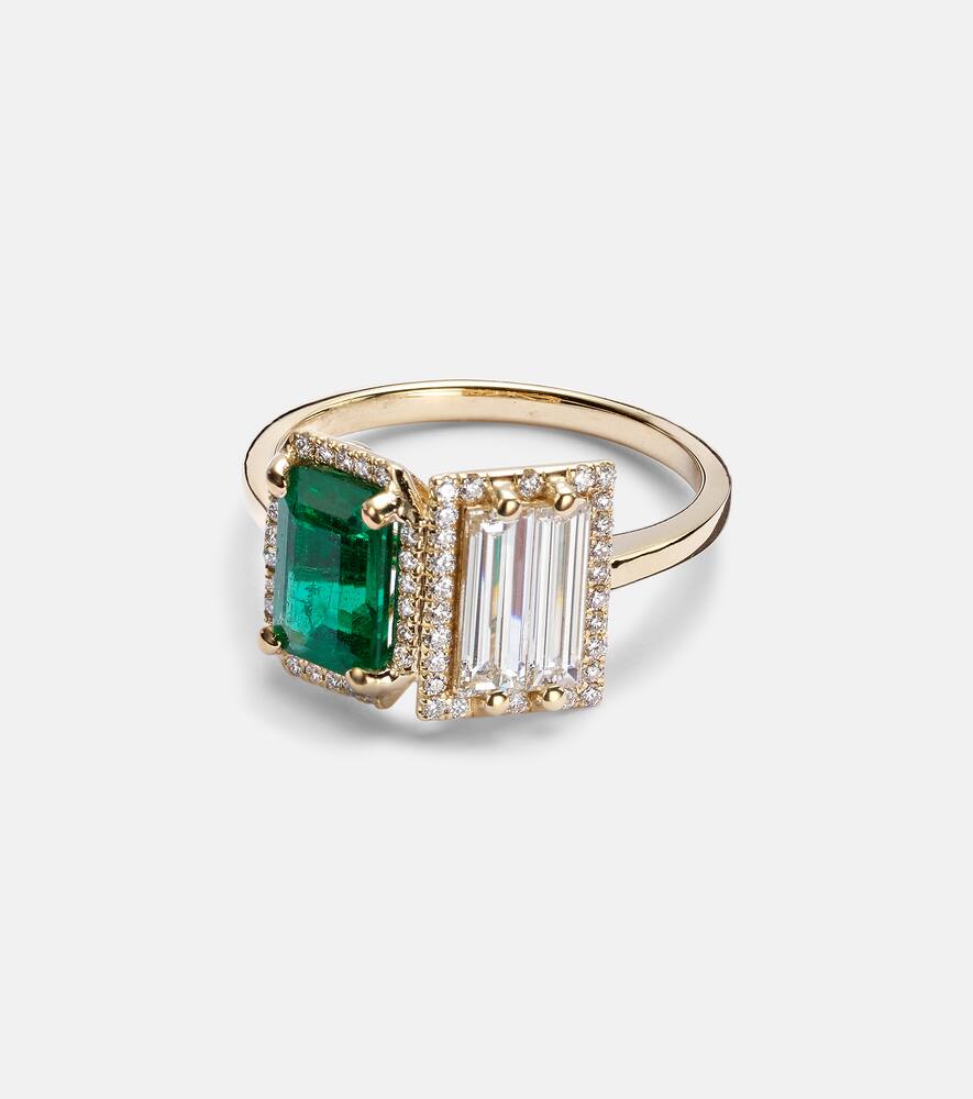 Suzanne Kalan 18kt gold ring with diamonds and emeralds