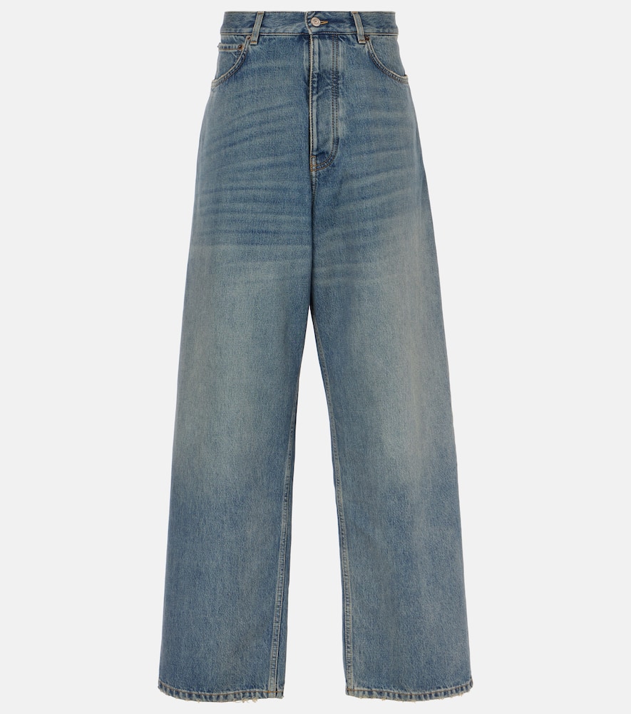 Faded mid-rise wide-leg jeans