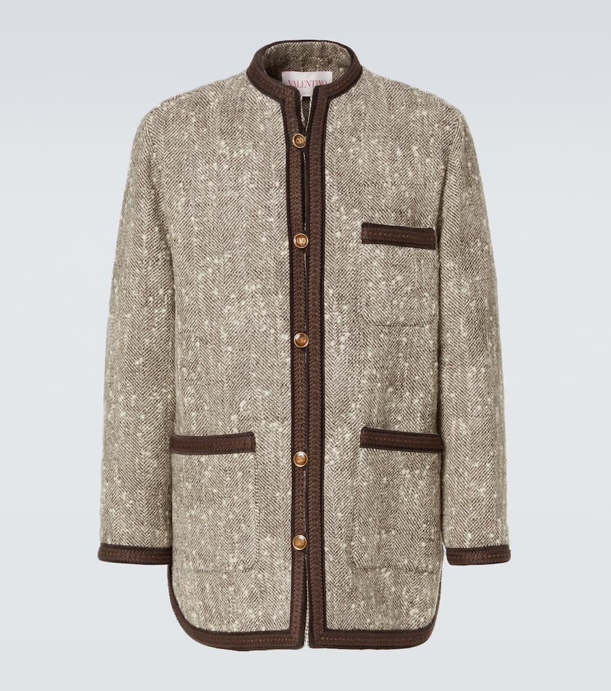 Valentino Herringbone Wool Coat In Brown