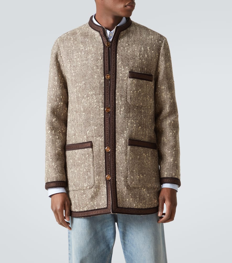 Valentino Herringbone Wool Coat In Brown