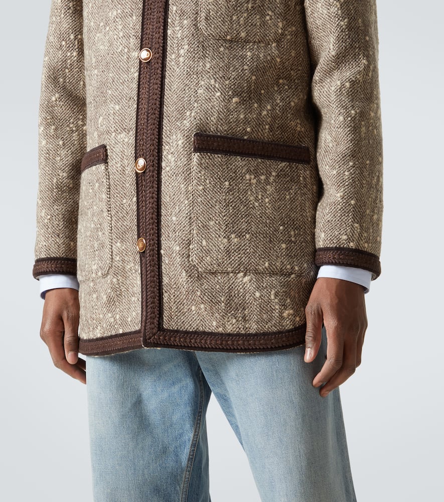 Valentino Herringbone Wool Coat In Brown