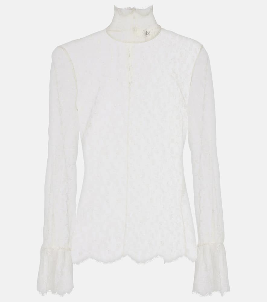 Chloé Sheer Floral Lace Blouse In White