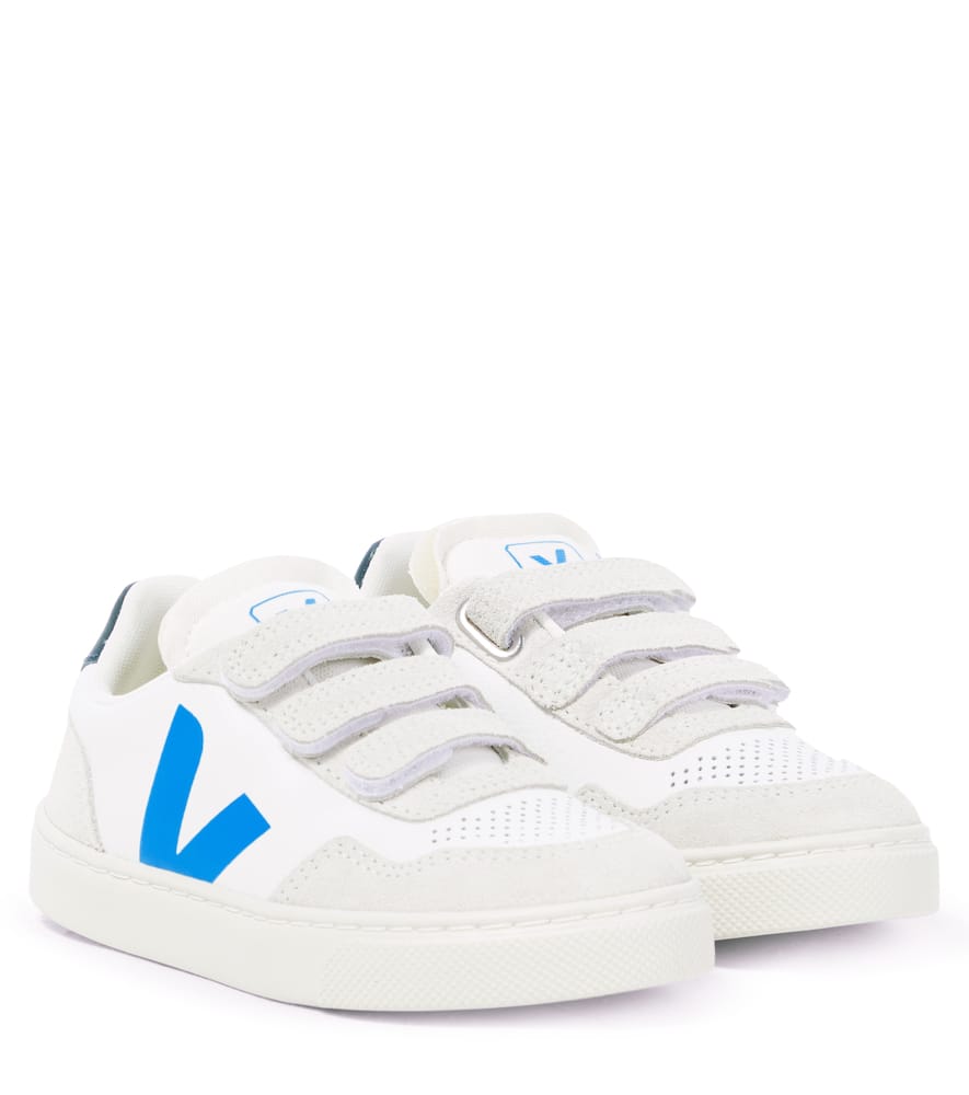 Veja V-90 Suede-trimmed Leather Sneakers In White