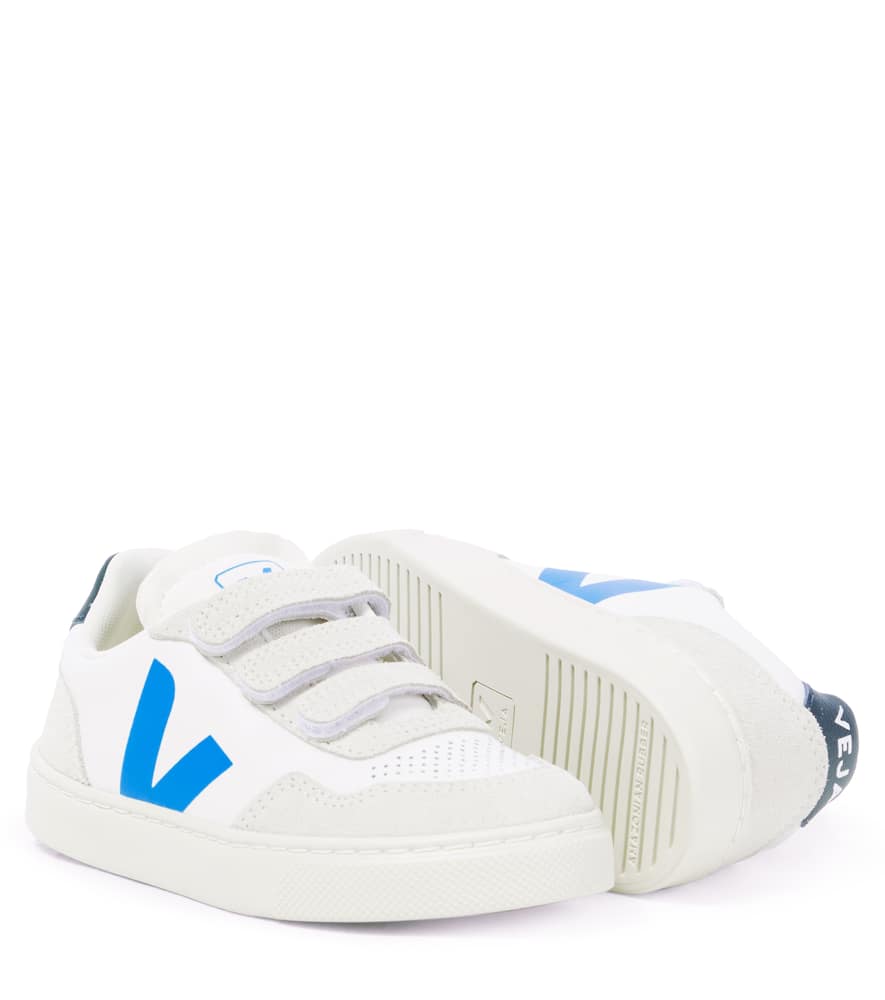 Veja V-90 Suede-trimmed Leather Sneakers In White