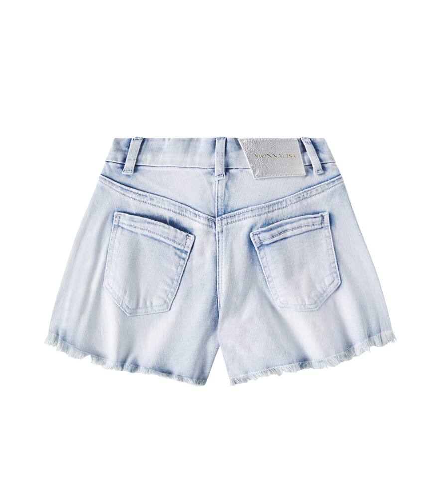 Monnalisa Alice Distressed Patch-appliqué Denim Shorts In Blue