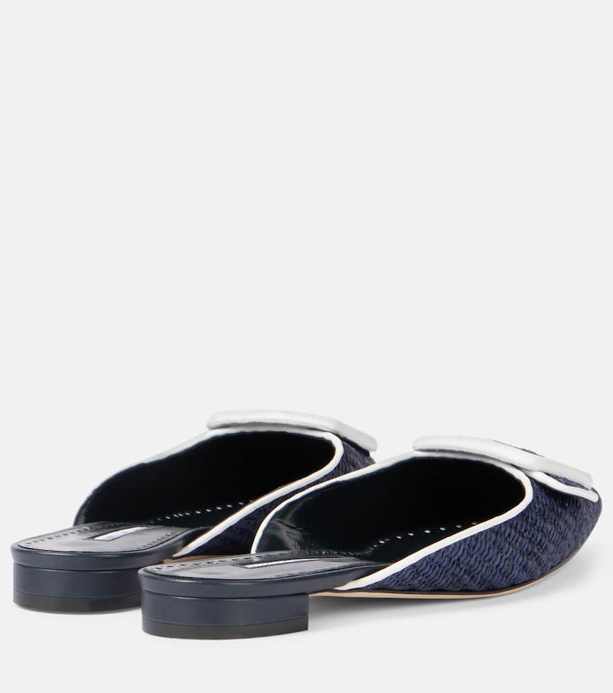 Manolo Blahnik Maysale Leather-trimmed Raffia Mules In Blue