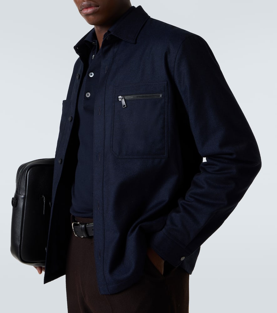 Zegna Wool Overshirt In Blue