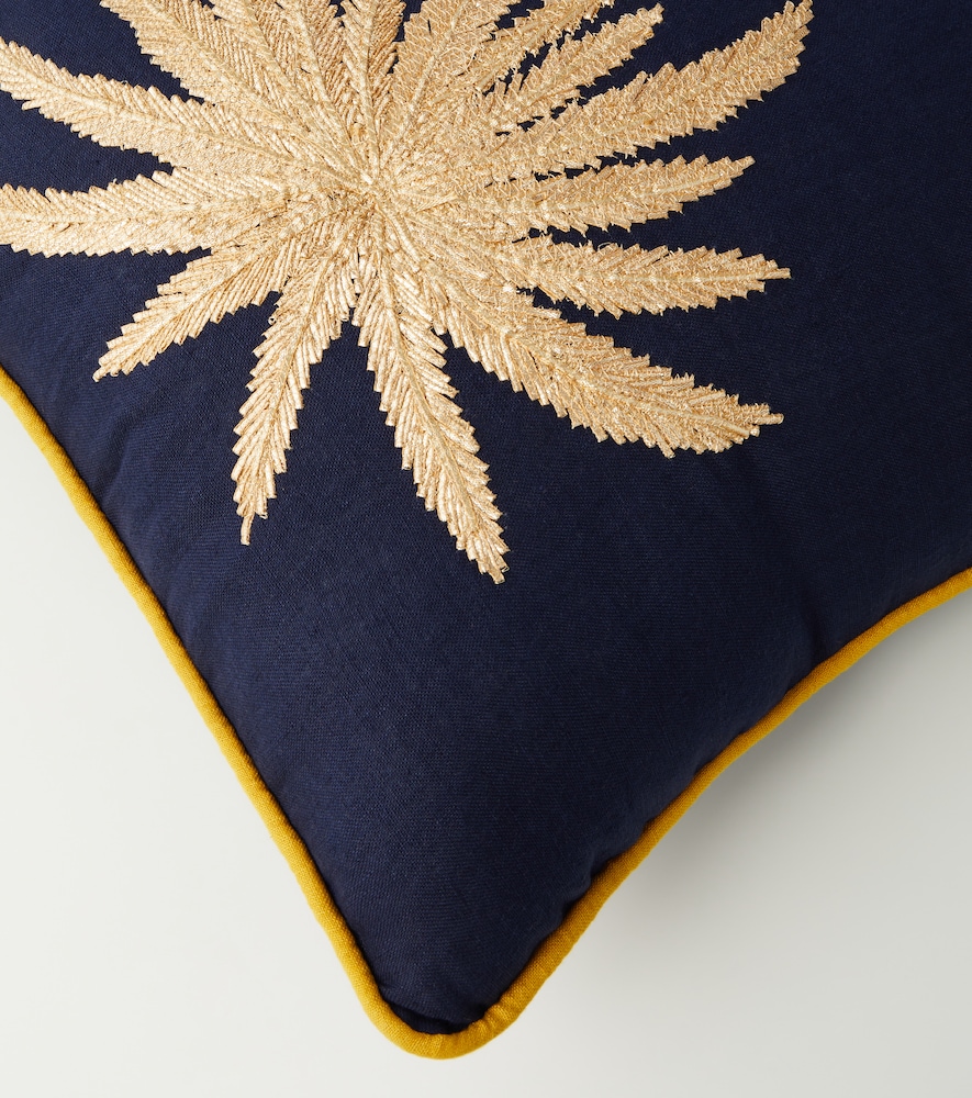  Les-ottomans Les-ottomans Besticktes Kissen Tropical Aus Leinen 