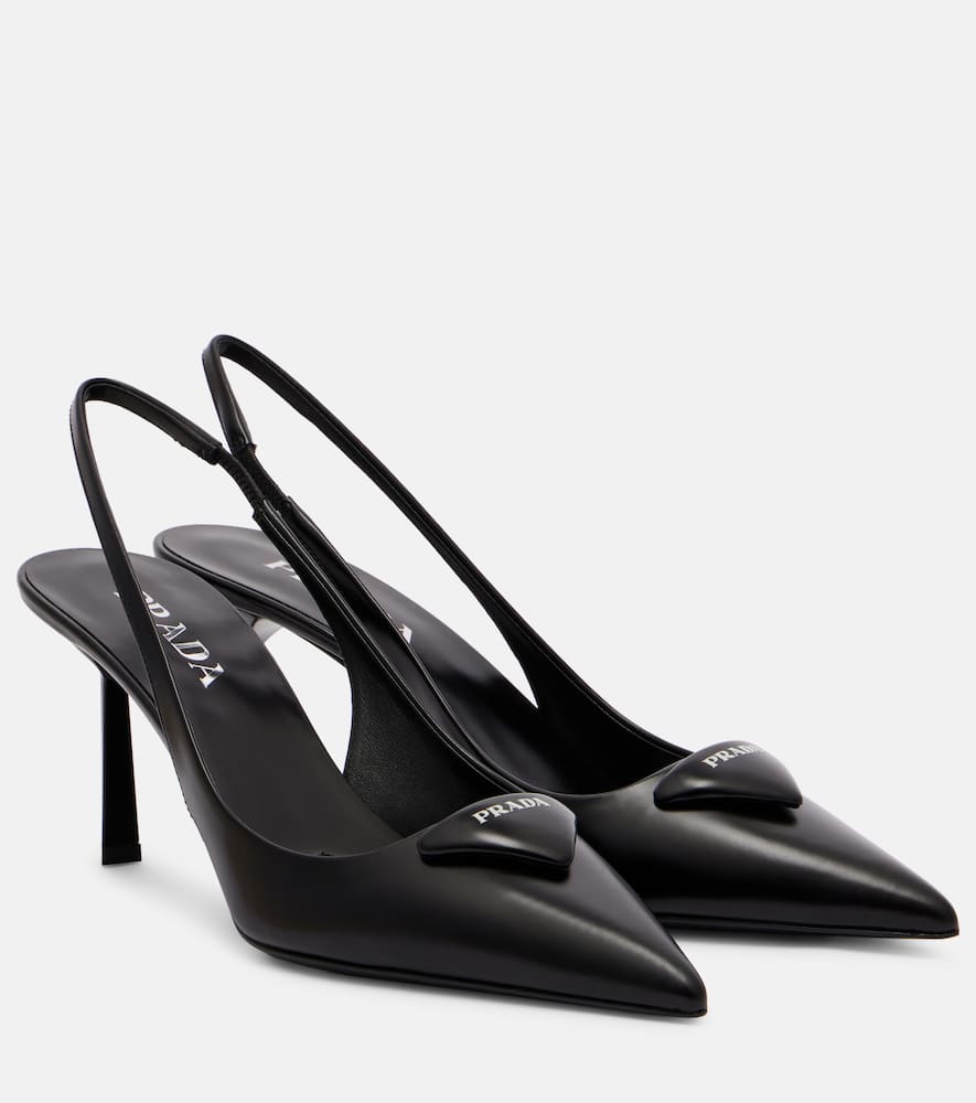 Prada Logo Leather Pointy-toe Slingback Pump In Black