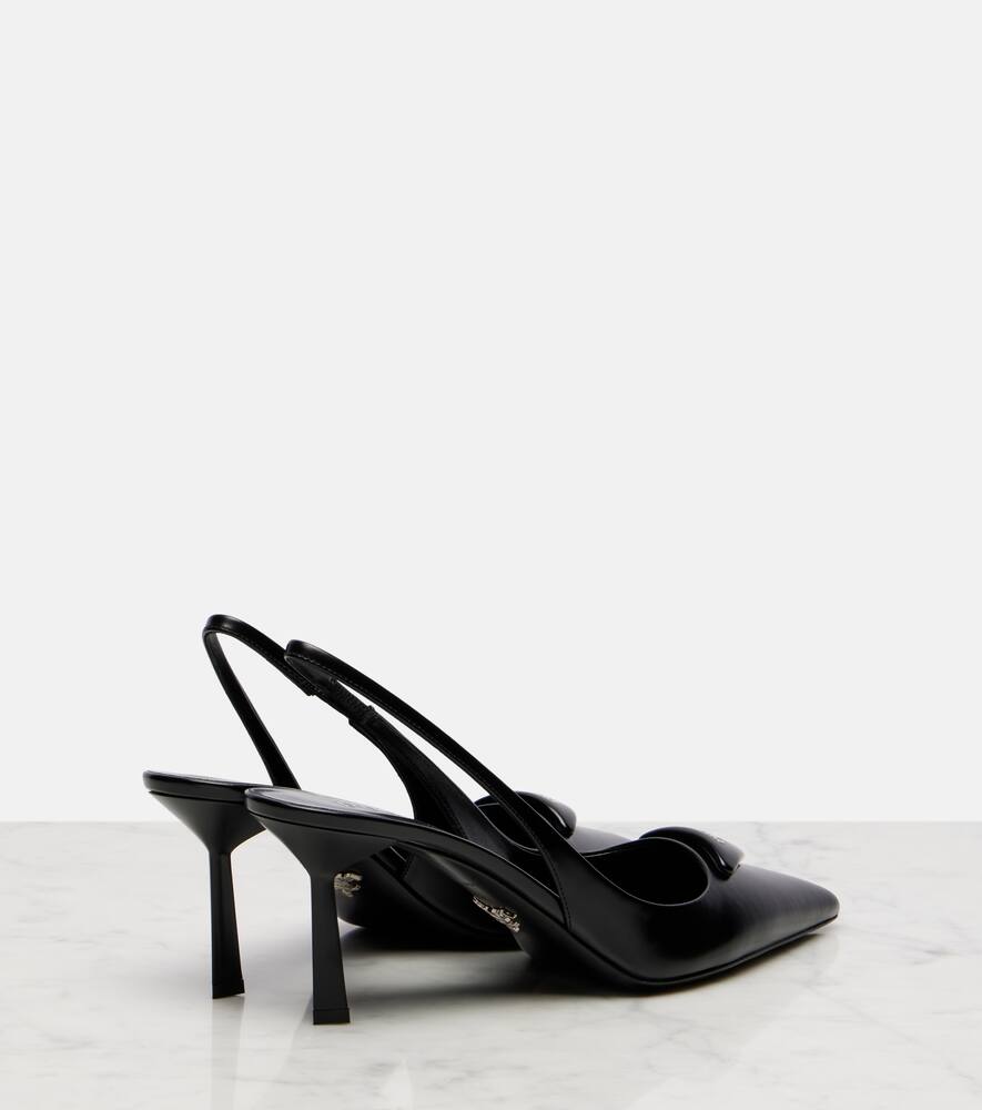 Prada Logo Leather Pointy-toe Slingback Pump In Black