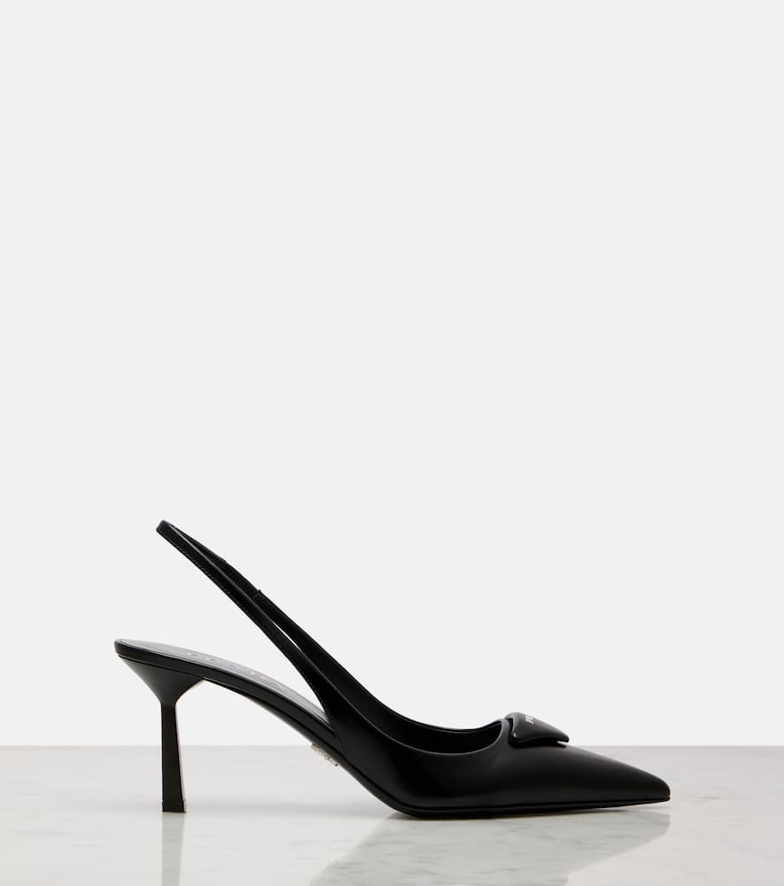 Prada Logo Leather Pointy-toe Slingback Pump In Black