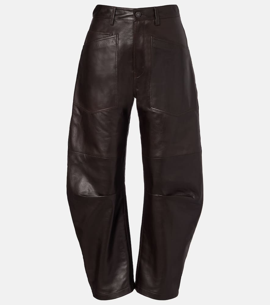 Nili Lotan Shon Leather Pants Dark Brown In Black