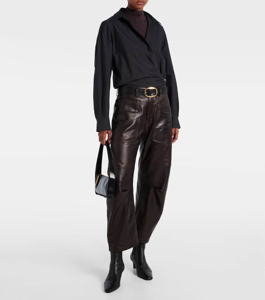 Nili Lotan Shon Leather Pants Dark Brown In Black
