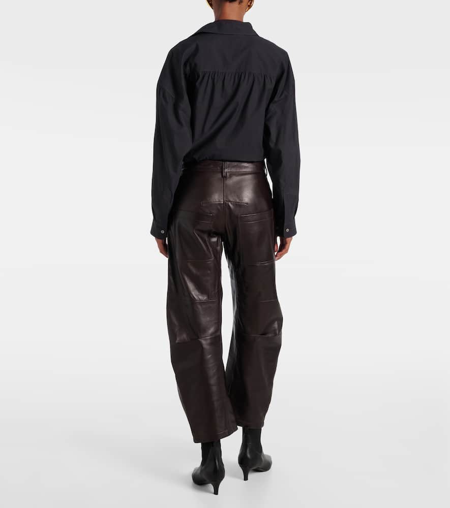 Nili Lotan Shon Leather Pants Dark Brown In Black